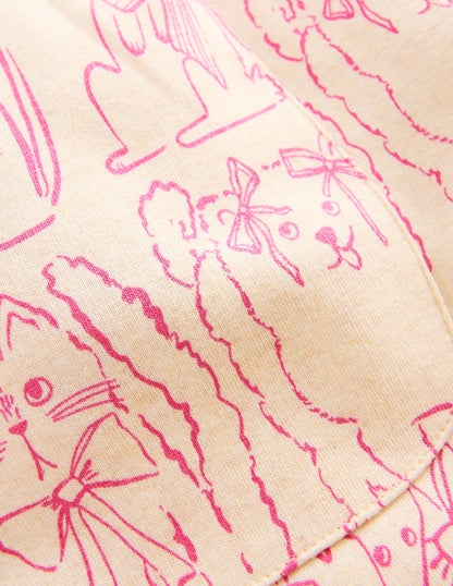 Wide Leg Printed Sweatpants-Oatmeal Cats-6