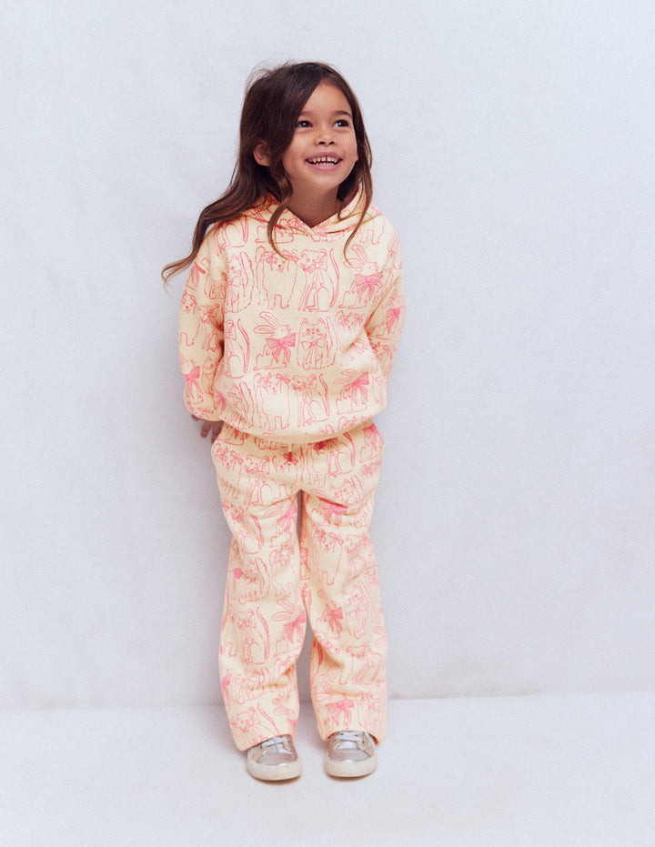 Wide Leg Printed Sweatpants-Oatmeal Cats