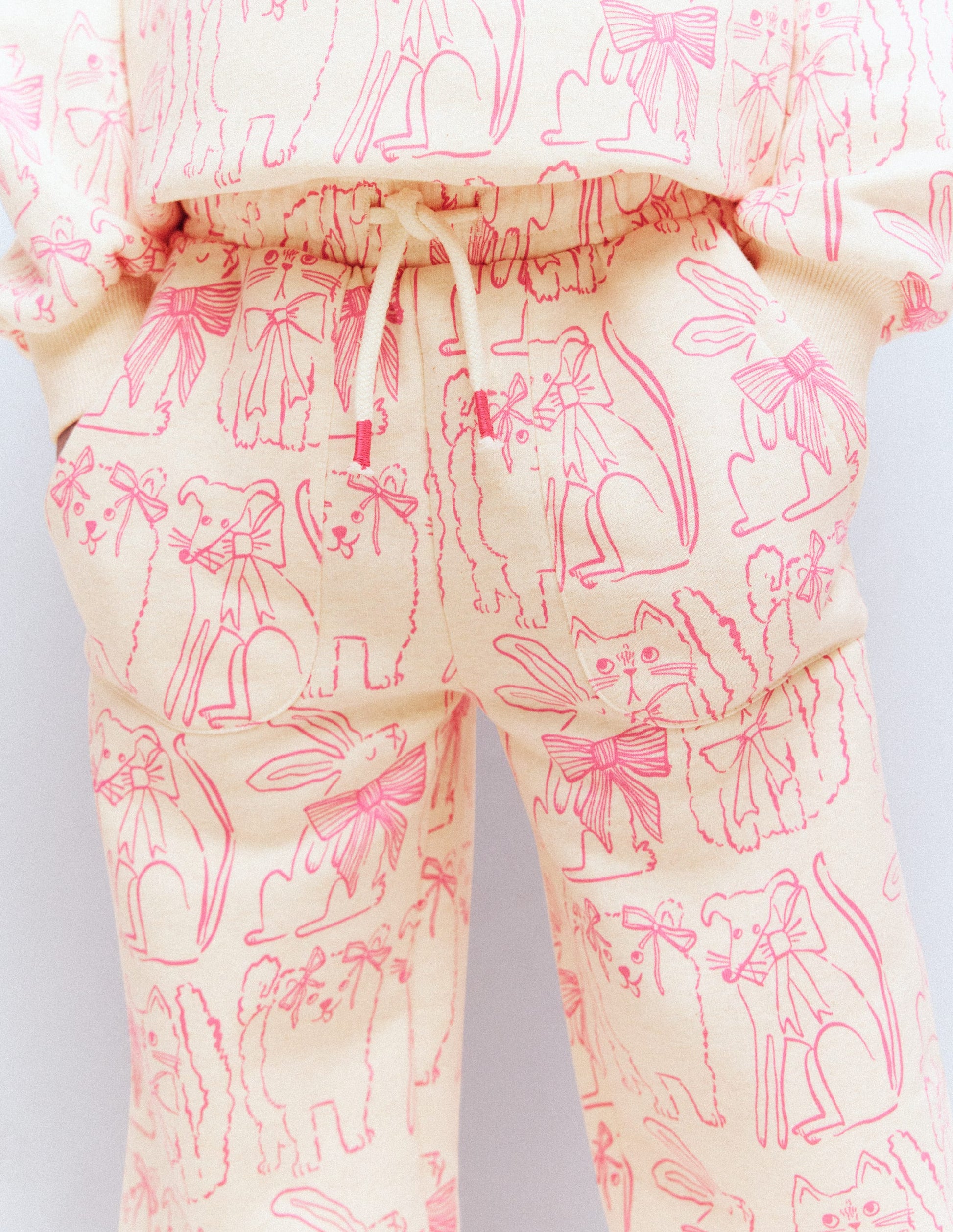 Wide Leg Printed Sweatpants-Oatmeal Cats-3