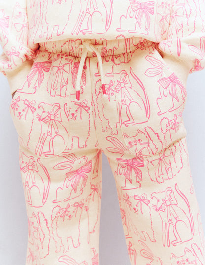 Wide Leg Printed Sweatpants-Oatmeal Cats-3