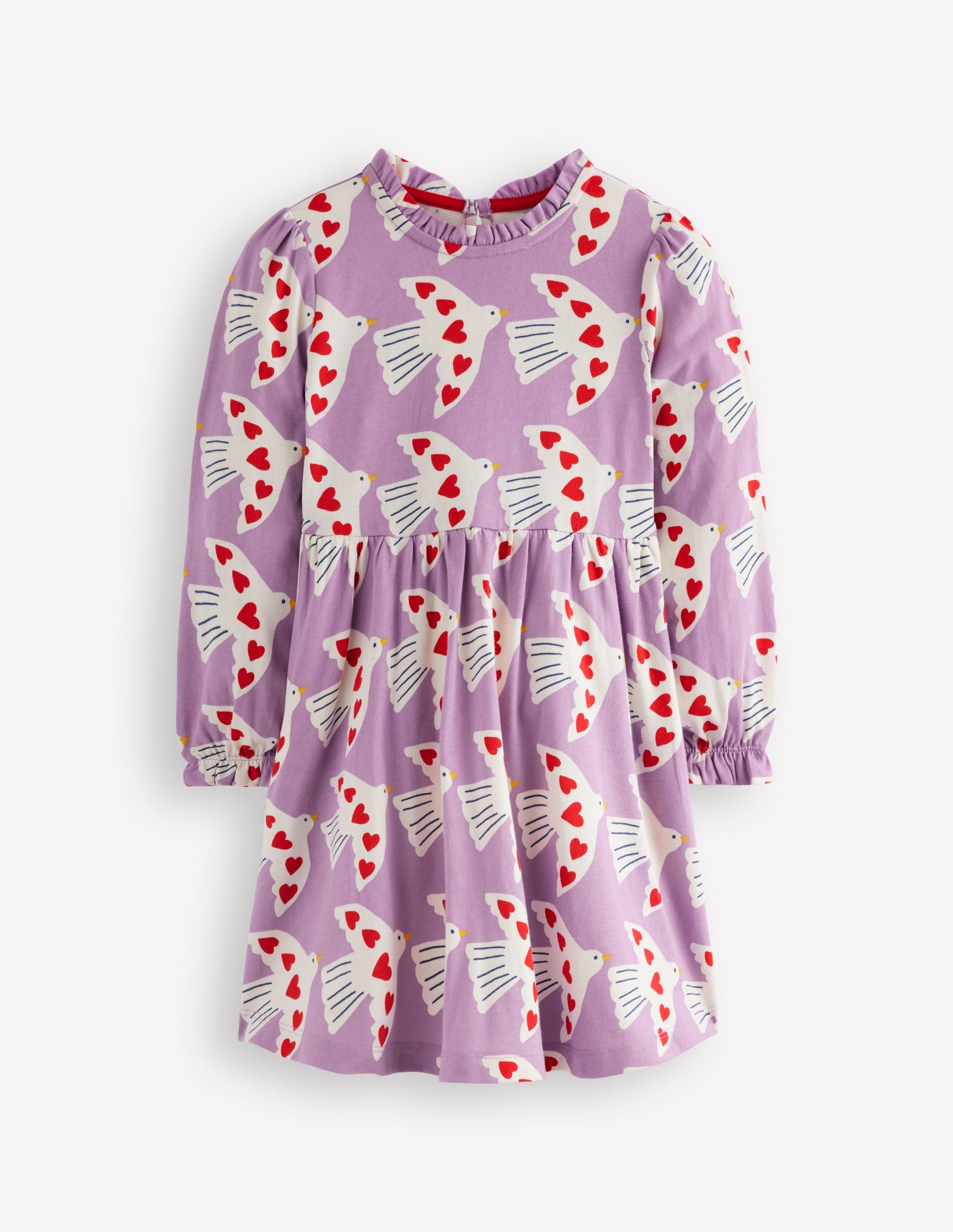 Blouson Sleeve Jersey Dress-Pale Pansy Love Birds-4