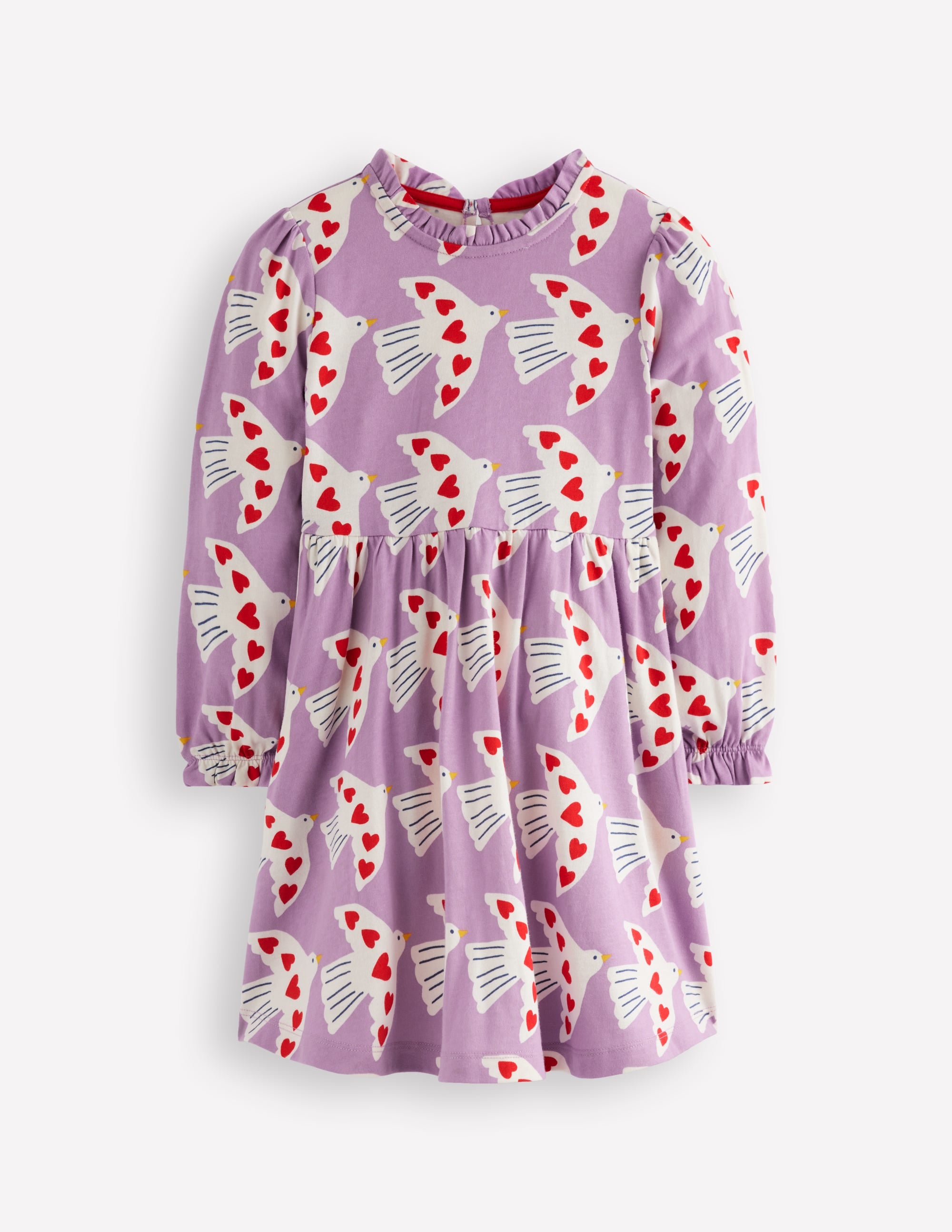 Blouson Sleeve Jersey Dress-Pale Pansy Love Birds - Image 4