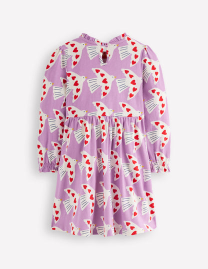 Blouson Sleeve Jersey Dress-Pale Pansy Love Birds-5