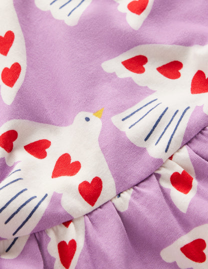 Blouson Sleeve Jersey Dress-Pale Pansy Love Birds-6