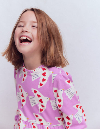 Blouson Sleeve Jersey Dress-Pale Pansy Love Birds-3