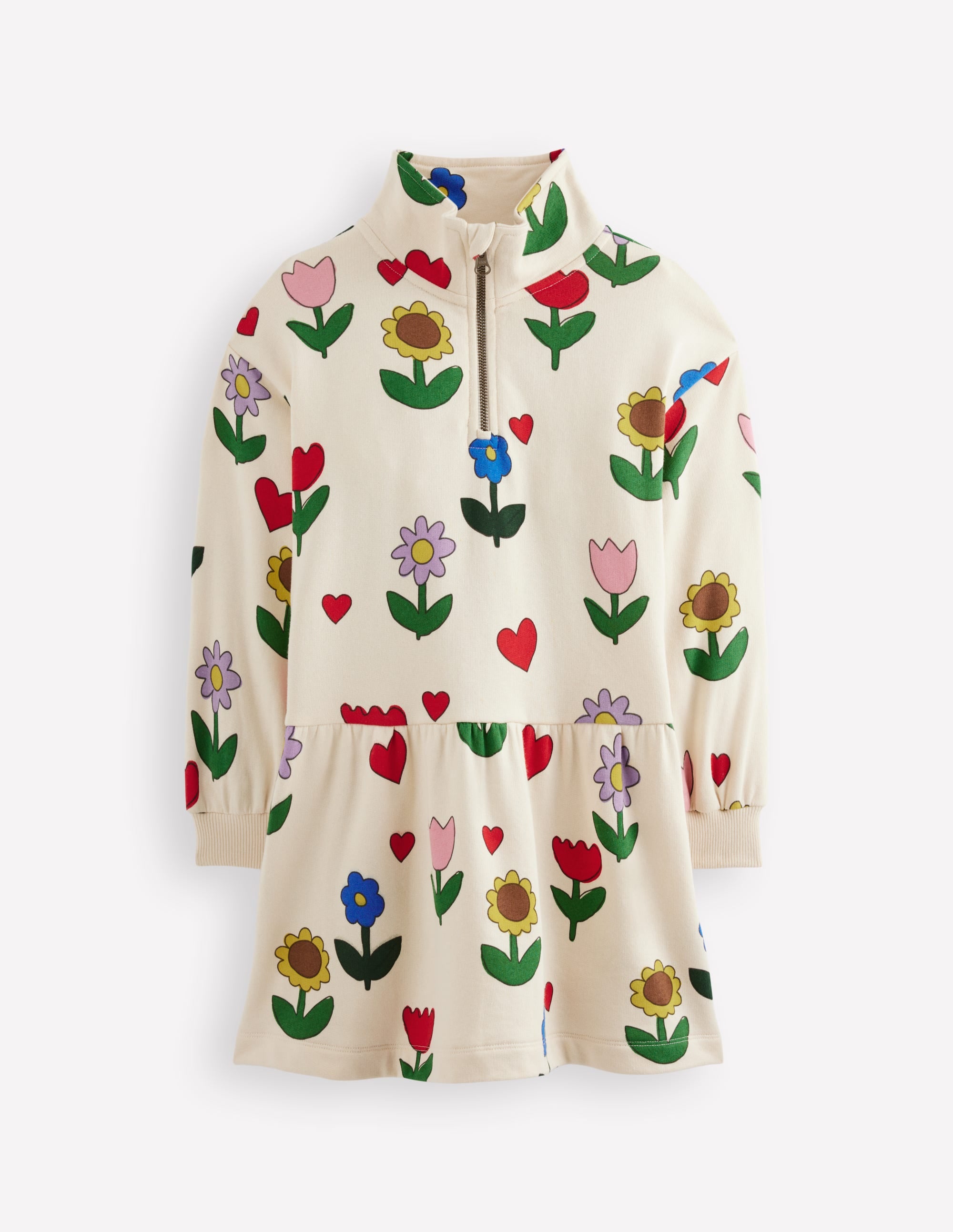 Half Zip Sweat Dress-Calico White Sunflower Garden | Boden USA
