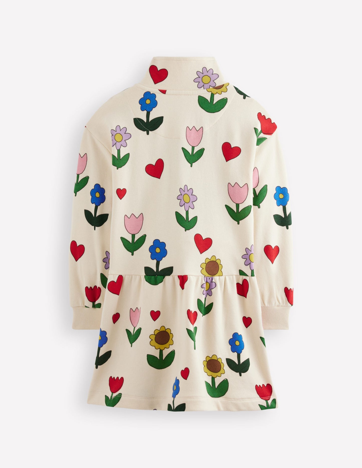 Half Zip Sweat Dress-Calico White Sunflower Garden