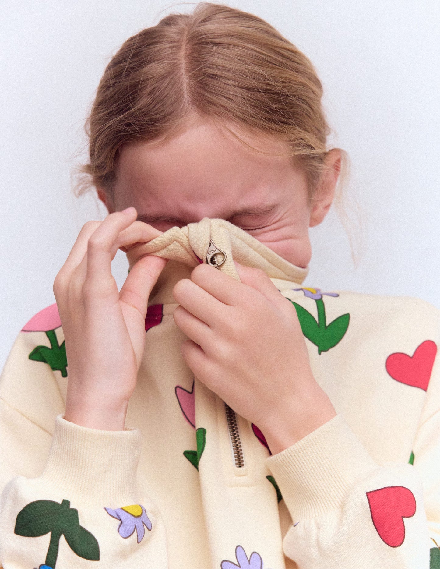 Half Zip Sweat Dress-Calico White Sunflower Garden