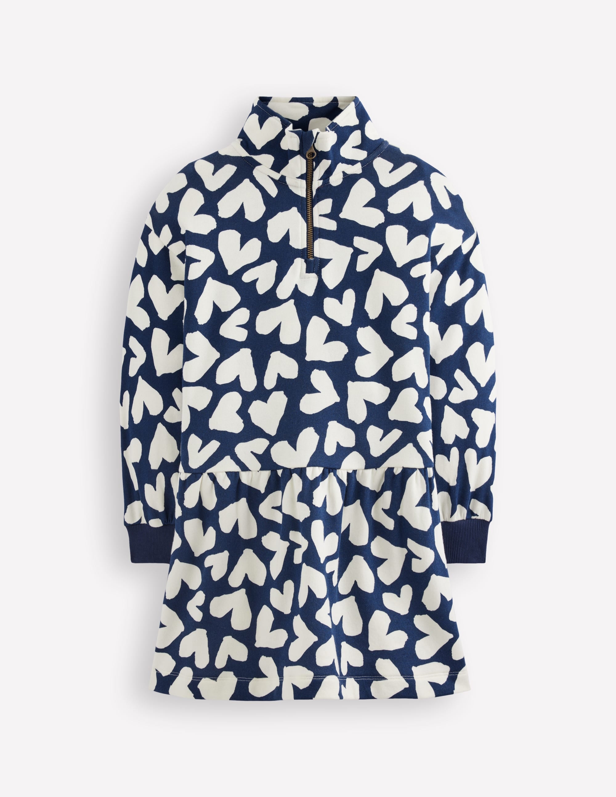 Half Zip Sweat Dress-College Navy Collage Hearts | Boden USA