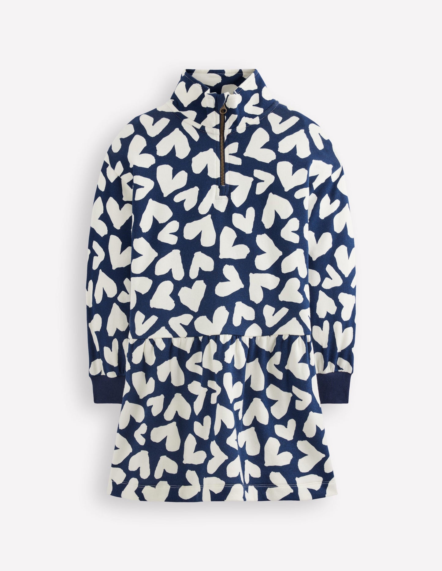 Half Zip Sweat Dress-College Navy Collage Hearts