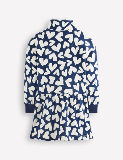 Half Zip Sweat Dress-College Navy Collage Hearts-2