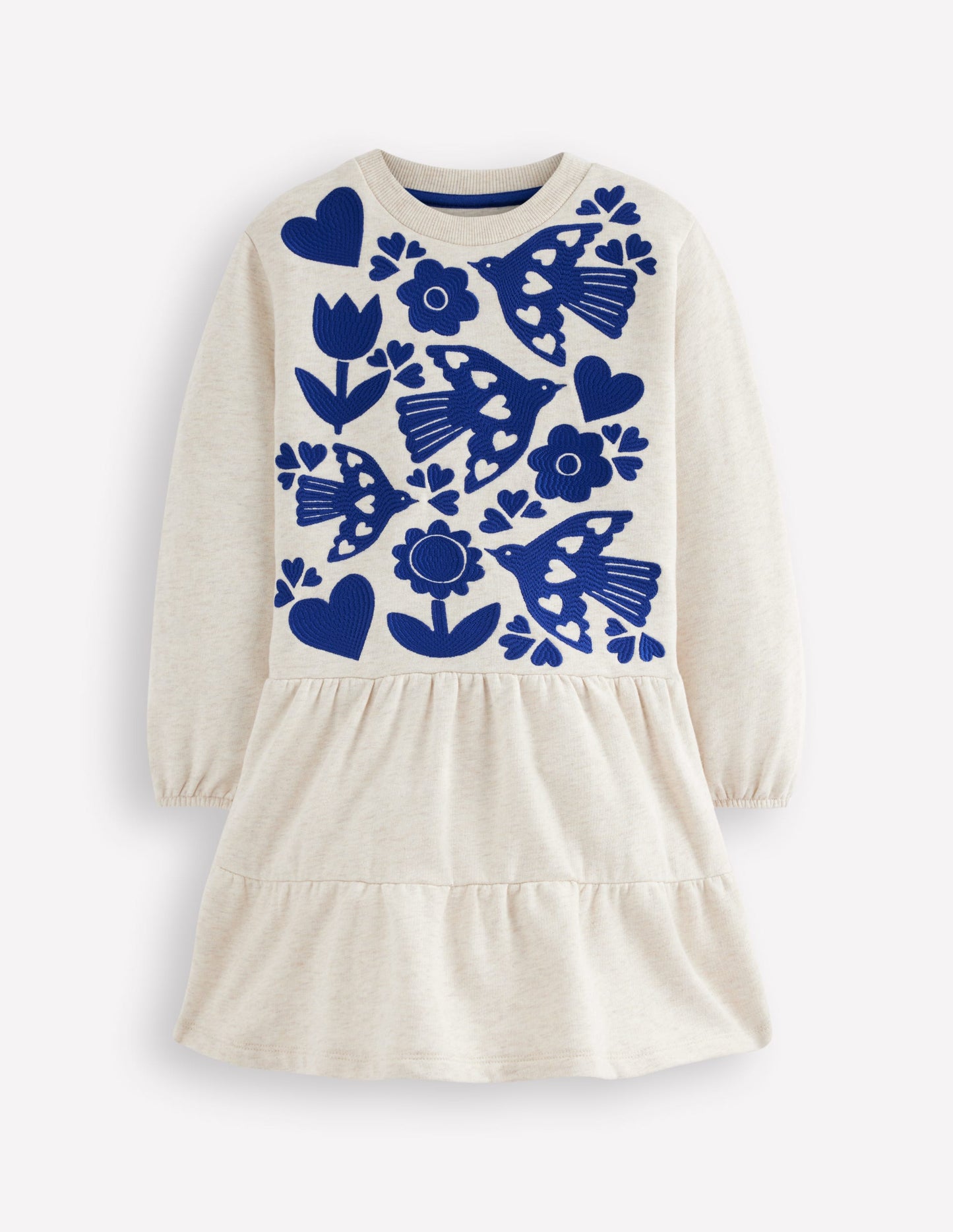 Drop Waist Sweatshirt Dress-Oatmeal Marl Appliqué