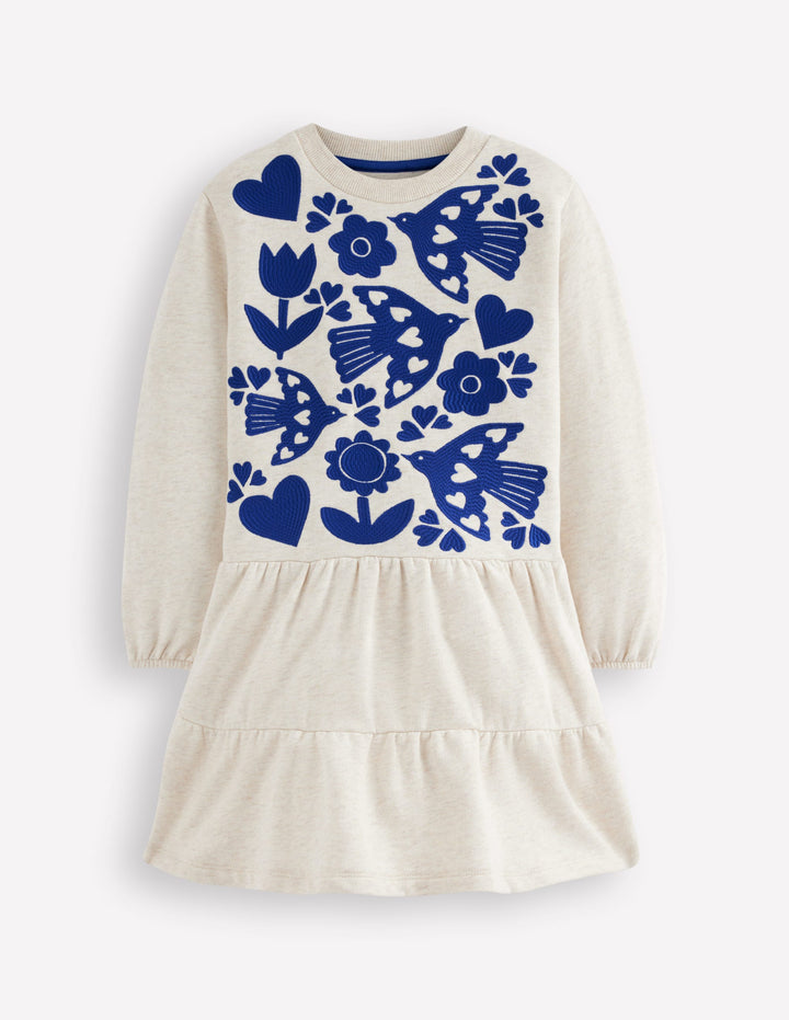 Drop Waist Sweatshirt Dress-Oatmeal Marl Appliqué