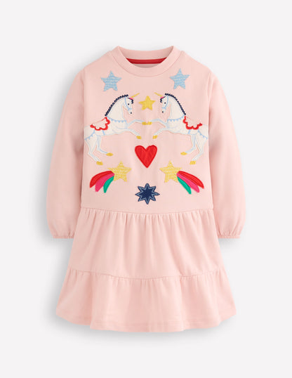 Drop Waist Sweatshirt Dress-Chalk Pink Appliqué-1