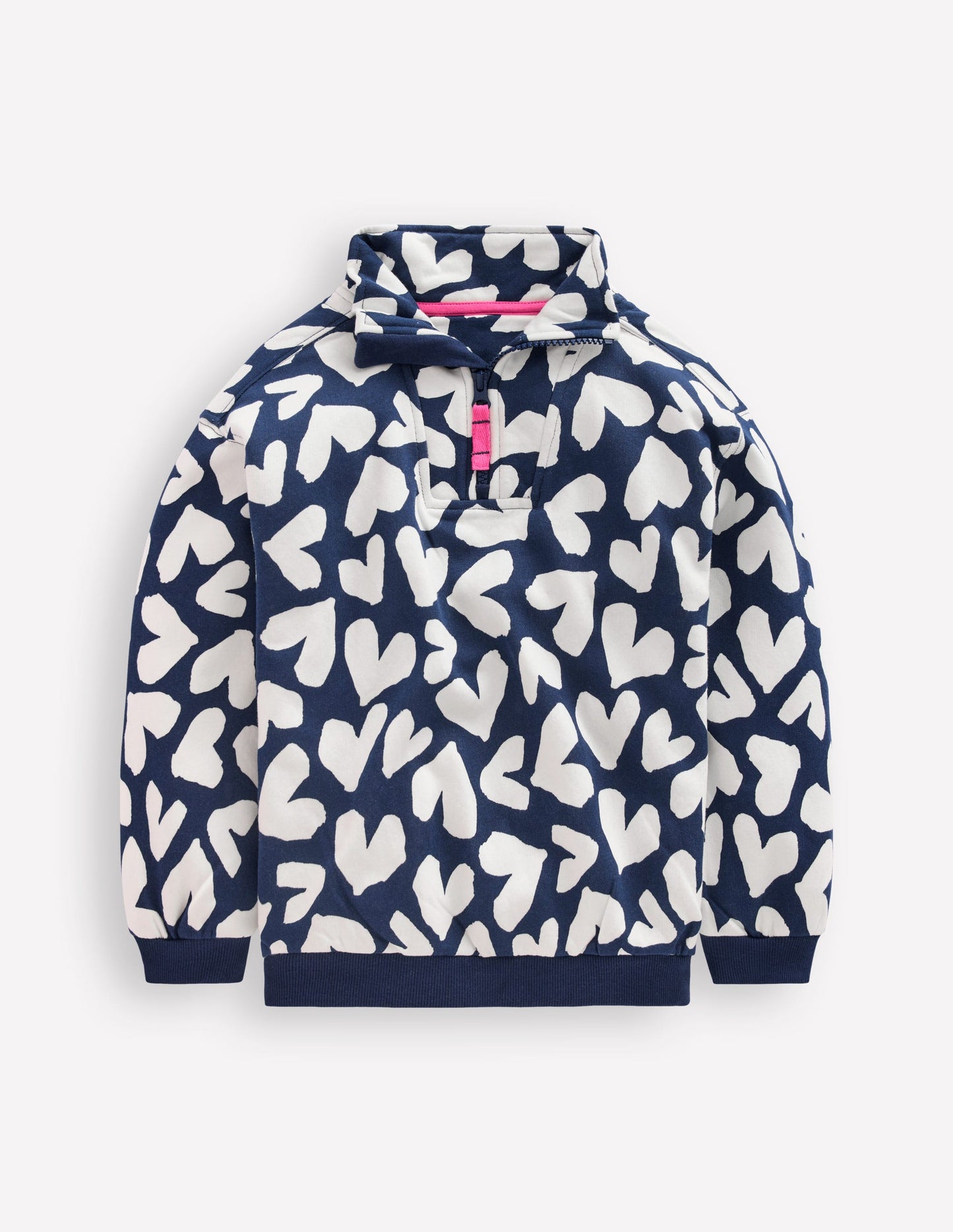 Half-zip Sweatshirt-Navy Hearts