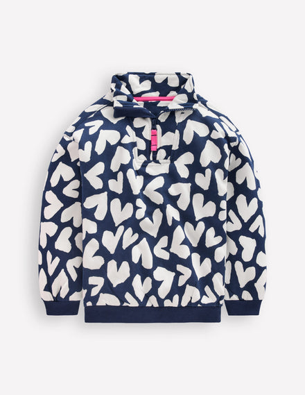 Half-zip Sweatshirt-Navy Hearts