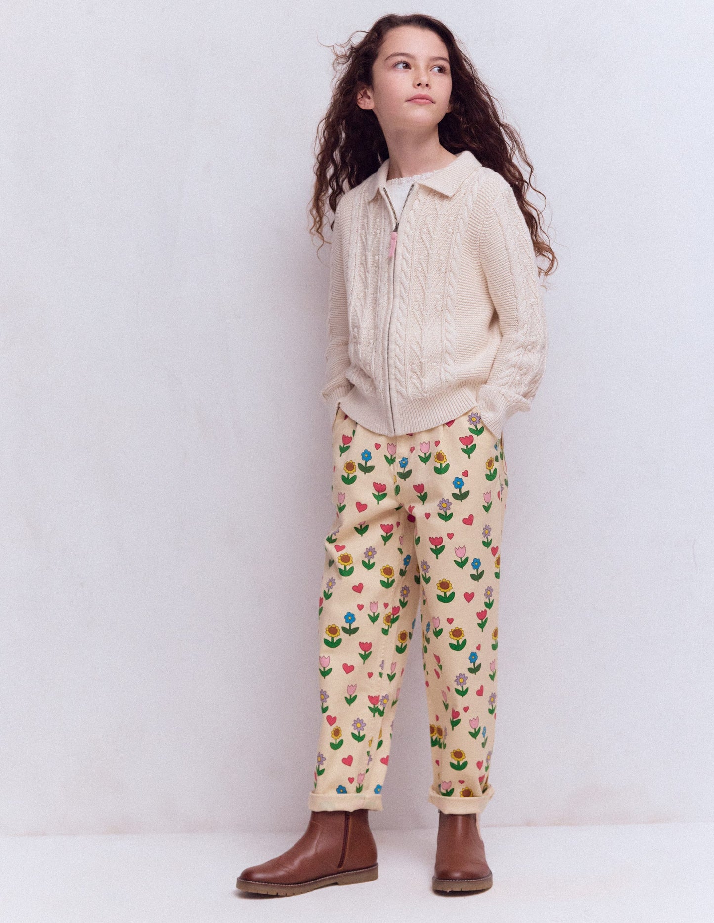 Pleat Jeans-Ivory Sunflower Garden