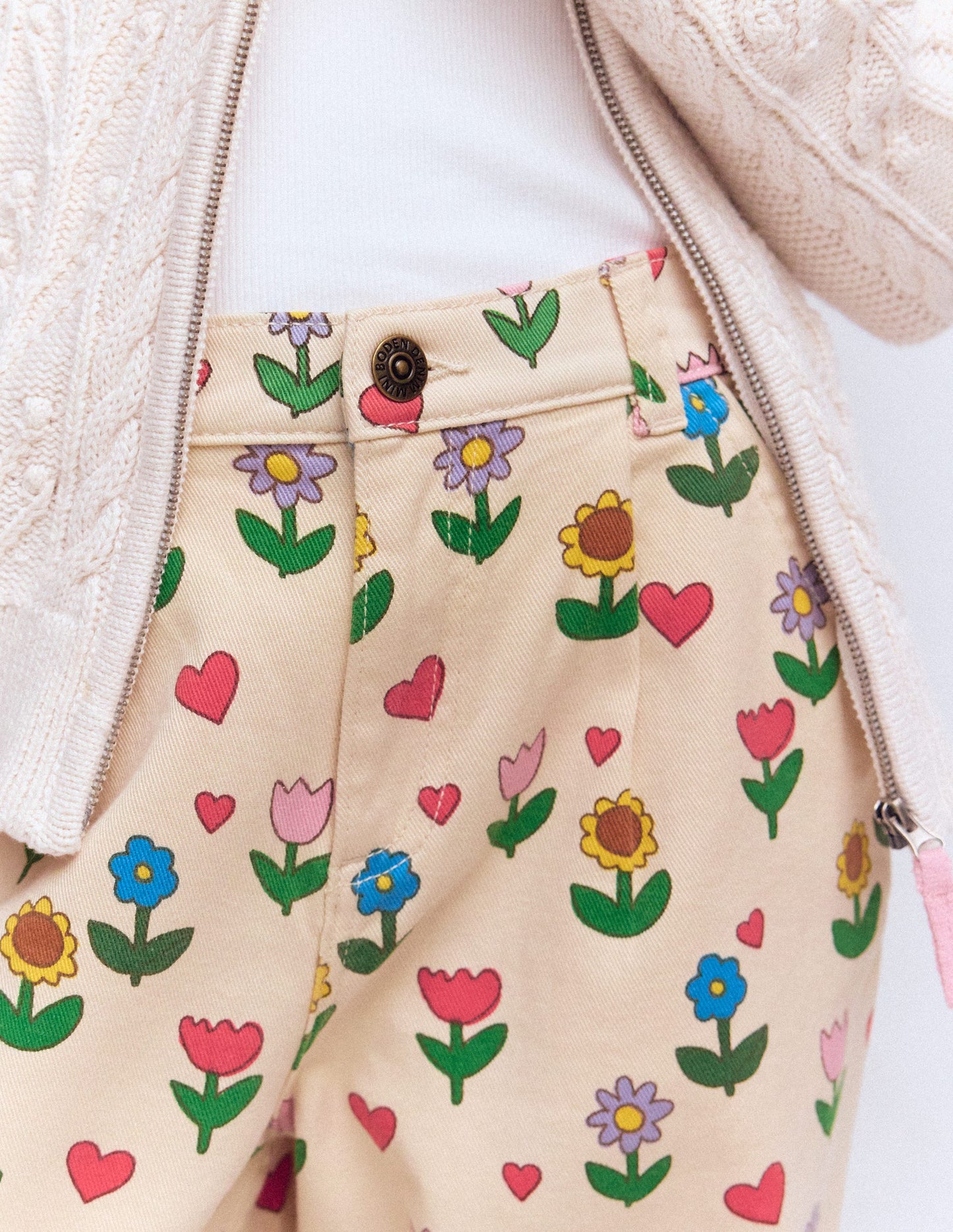 Pleat Jeans-Ivory Sunflower Garden