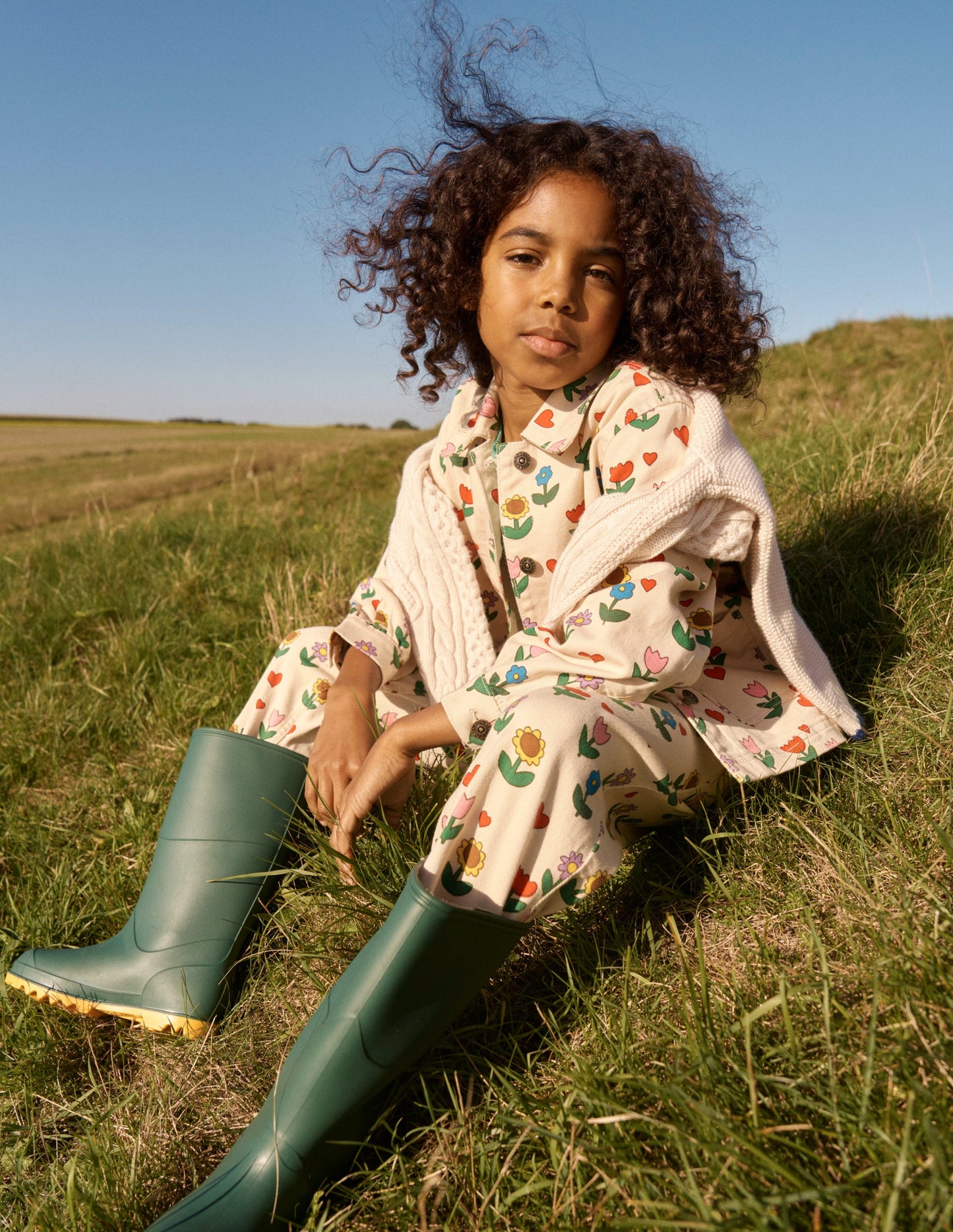 Pleat Jeans-Ivory Sunflower Garden