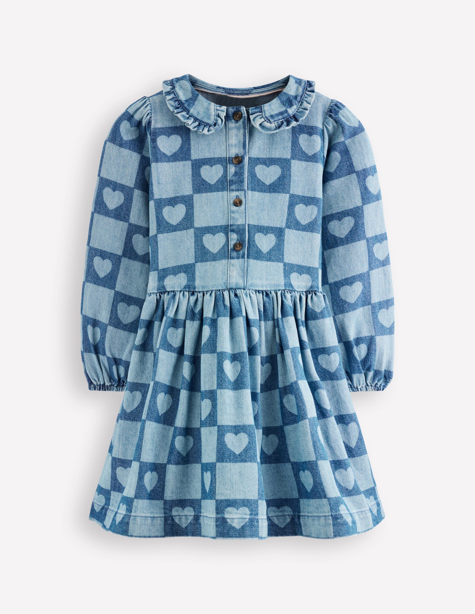 Pretty Shirt Dress-Denim Heart Stamp-2