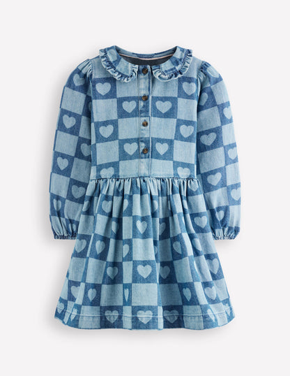 Pretty Shirt Dress-Denim Heart Stamp-2