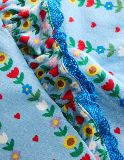 Long Sleeve Ruffle Dress-Glacier Blue Garden Stripe-3