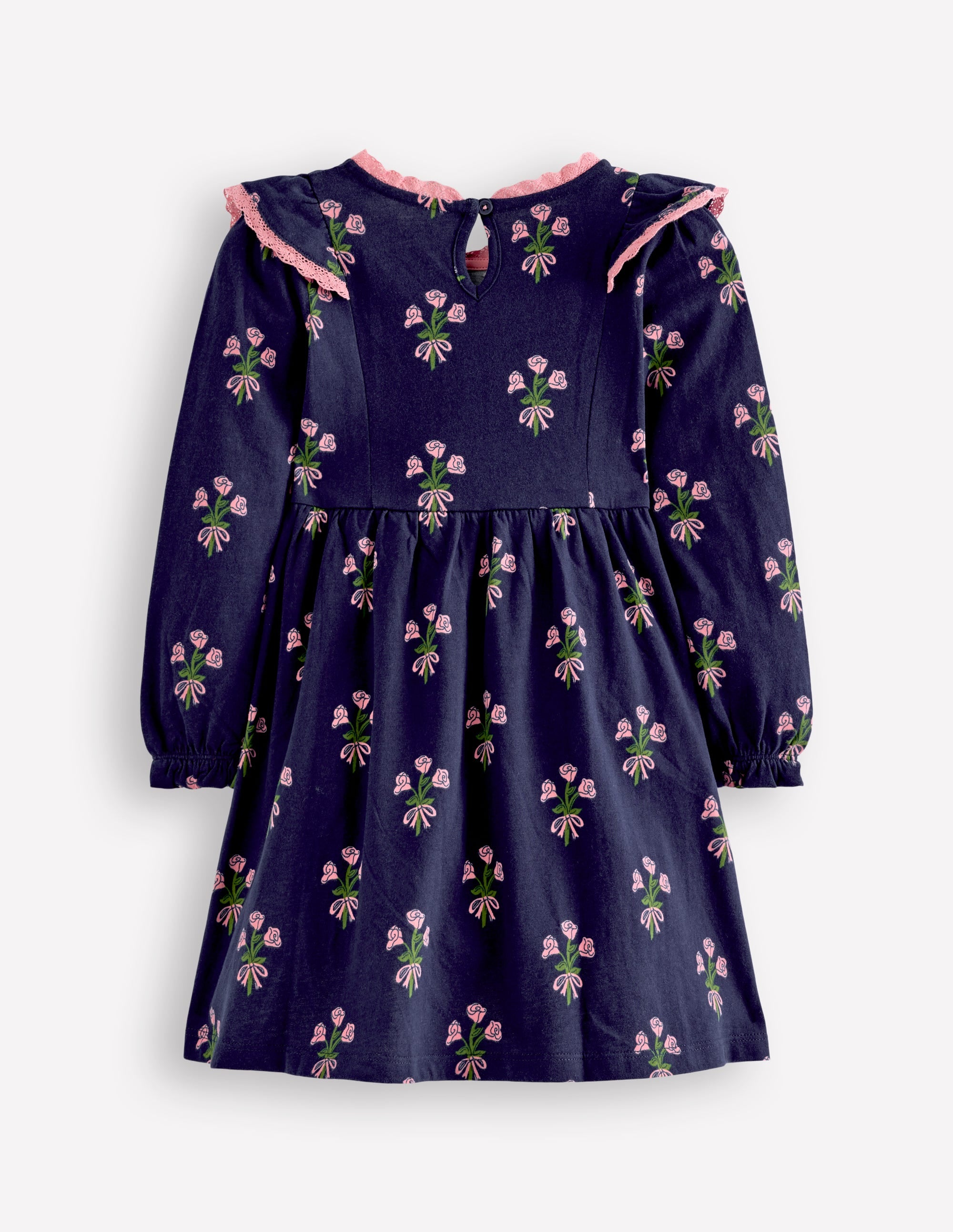 Long Sleeve Ruffle Dress-College Navy Posy - Image 2