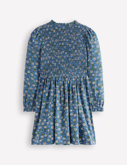 Shirred Bodice Jersey Dress-Bluejay Garden Flower-2