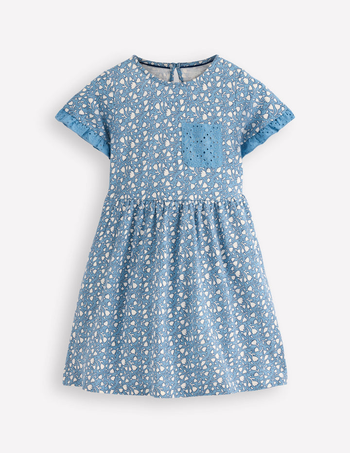 Broderie Pocket Jersey Dress-Glacier Blue Tiny Tulip
