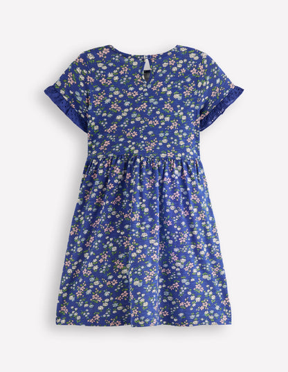 Broderie Pocket Jersey Dress-Sapphire Blue Meadow Floral-2