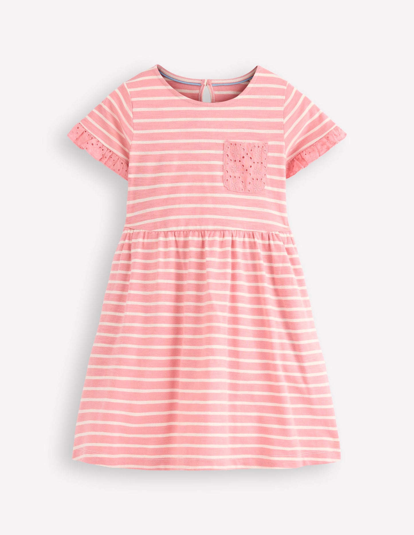 Broderie Pocket Jersey Dress-Almond Pink Stripe