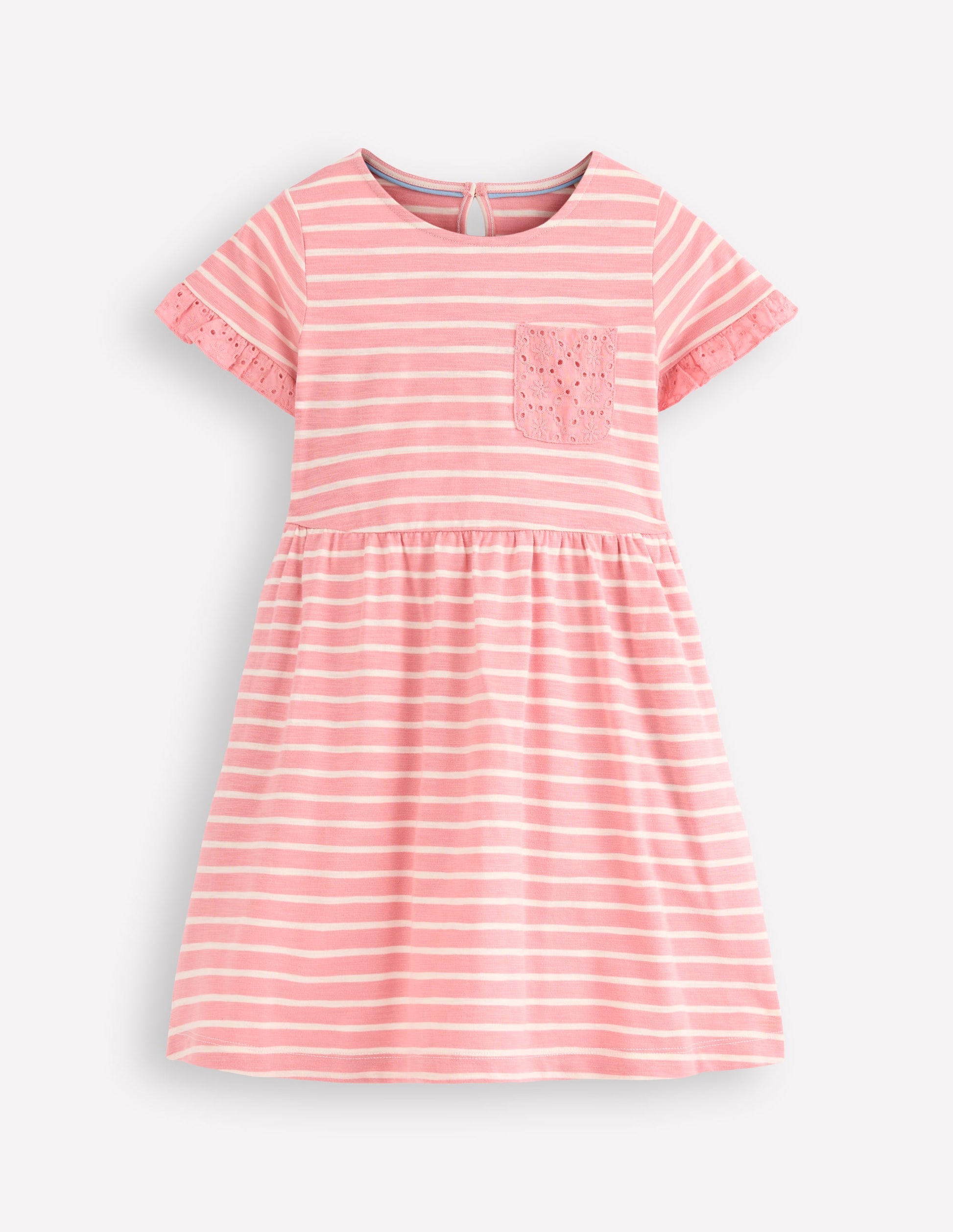 Broderie Pocket Jersey Dress-Almond Pink Stripe-1