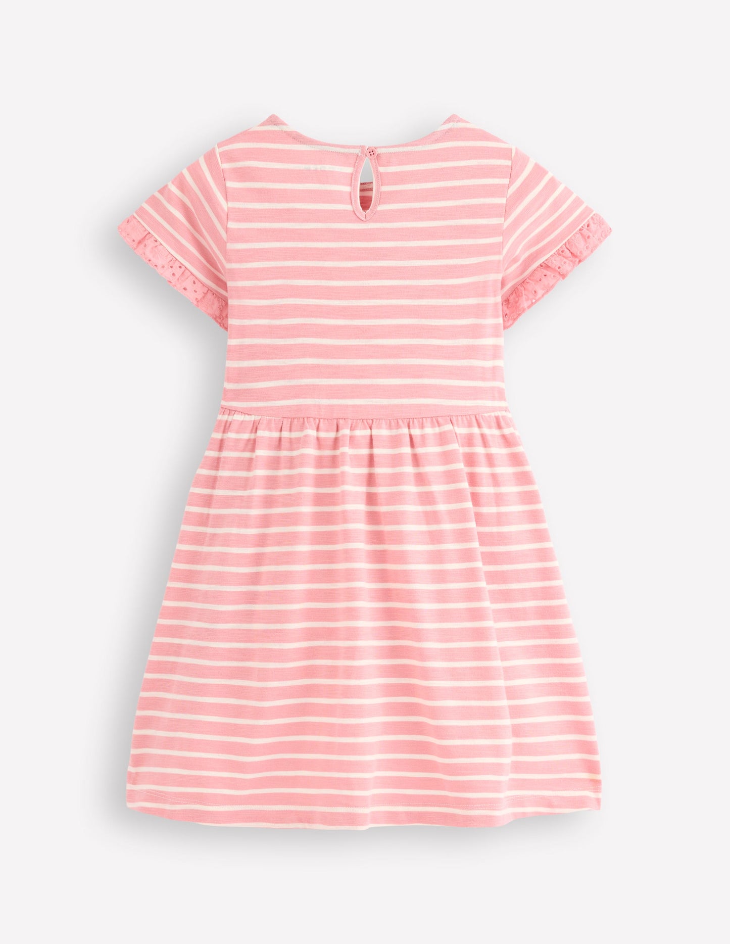 Broderie Pocket Jersey Dress-Almond Pink Stripe