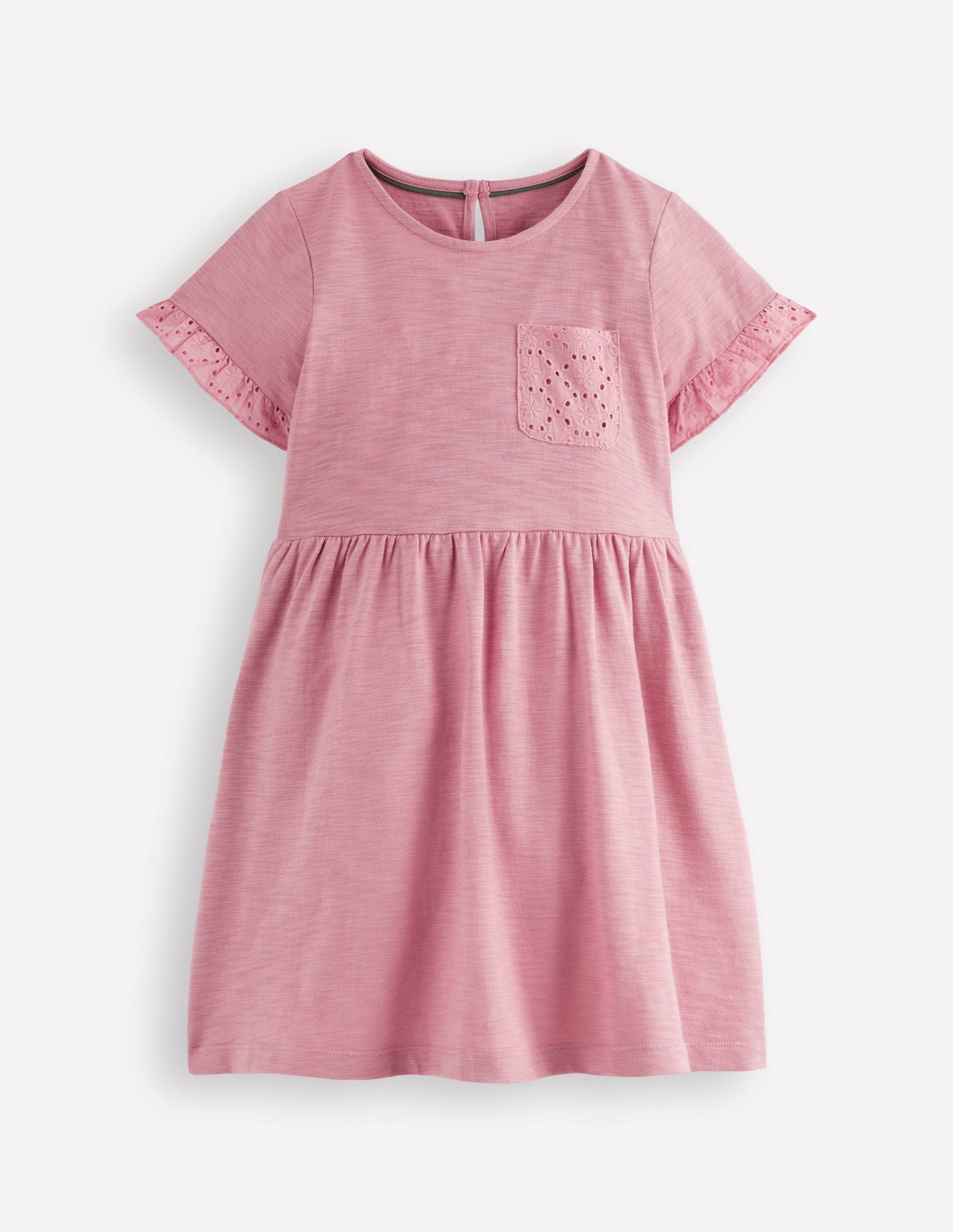 Broderie Pocket Jersey Dress-Pink Haze