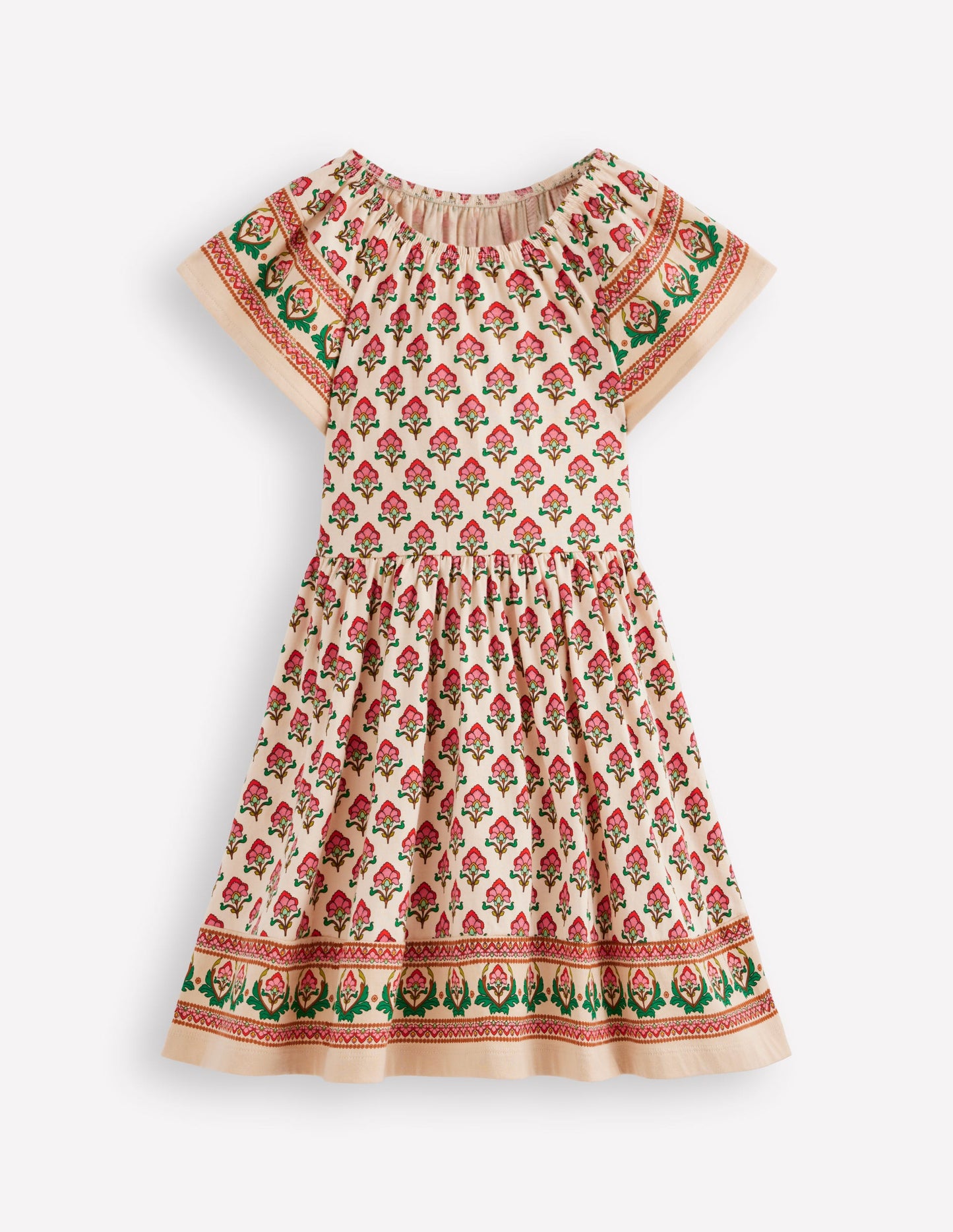 Flutter Sleeve Twirly Dress-Multi Woodblock Floral