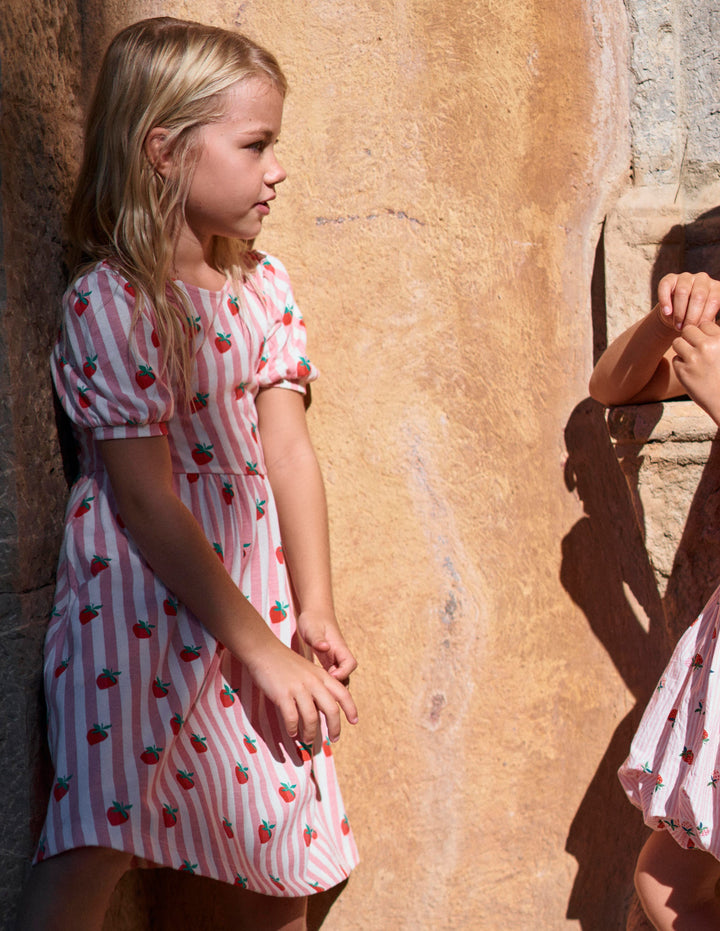 Ballerina Jersey Dress-Almond Pink Strawberry Stripe