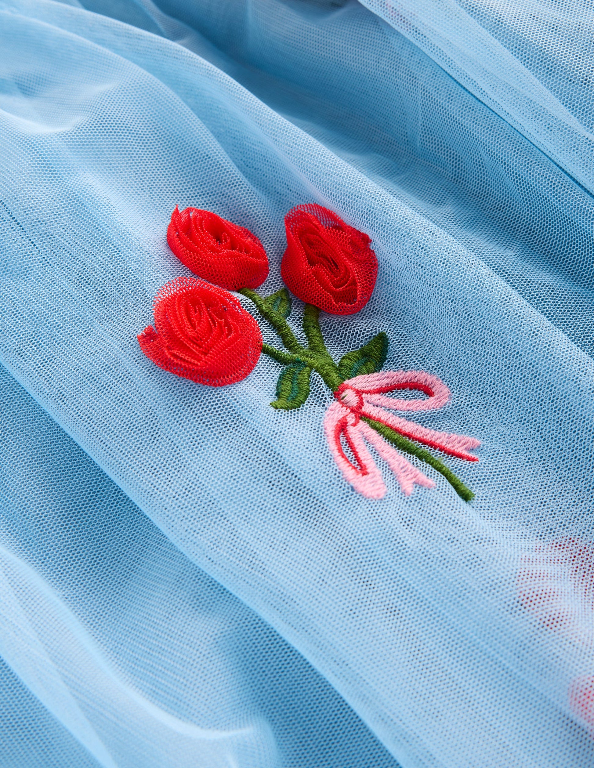 Short Sleeve Logo Tulle Dress-Glacier Blue Roses Short Sleeve Logo Tulle Dress-Glacier Blue Roses