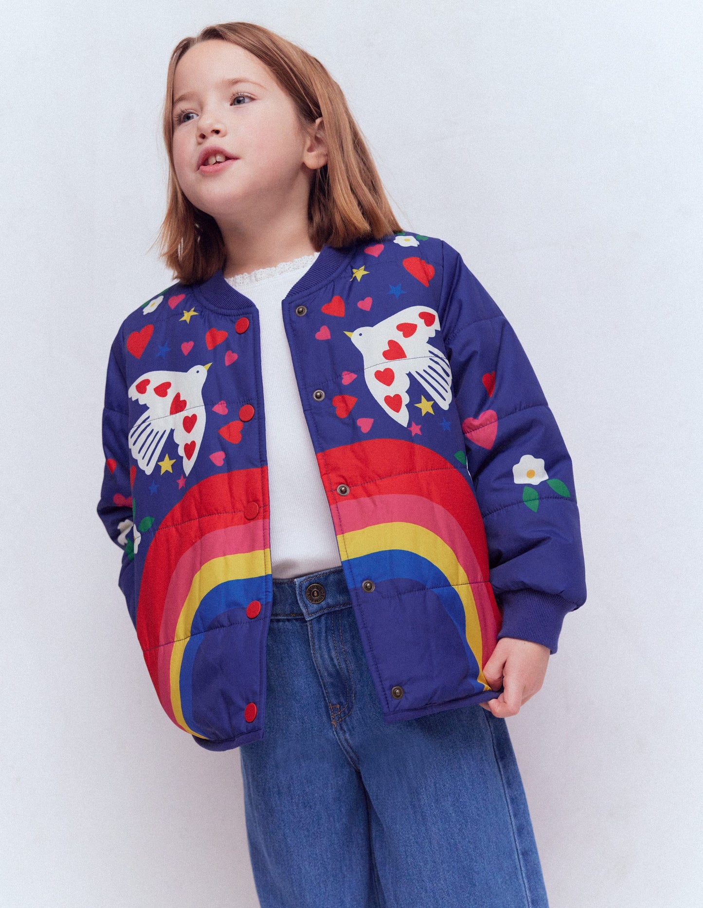 Fun Bomber Jacket-Navy Placement Rainbow Print