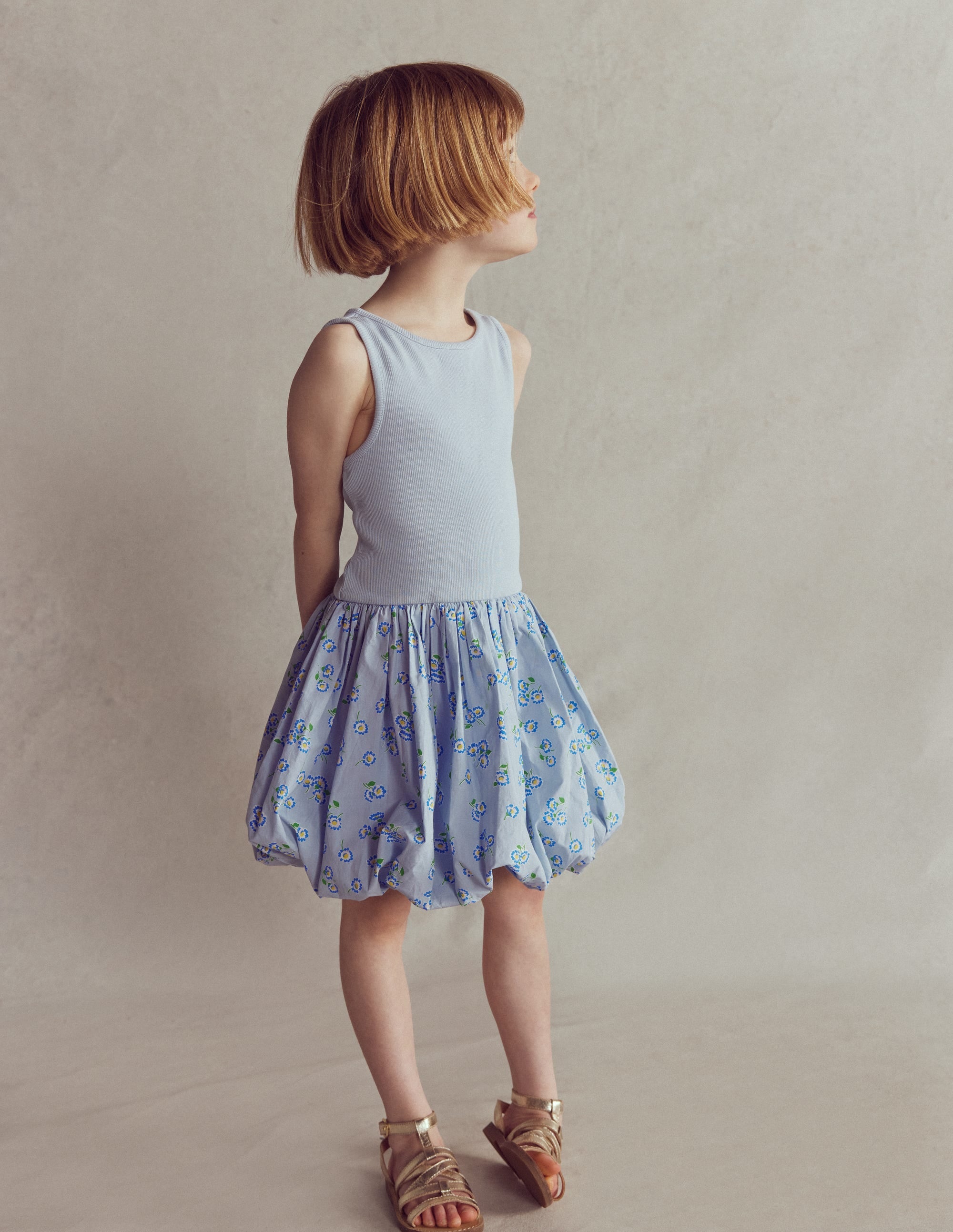 Bubble Hem Rib Dress - Misty Blue Daisy | Boden USA