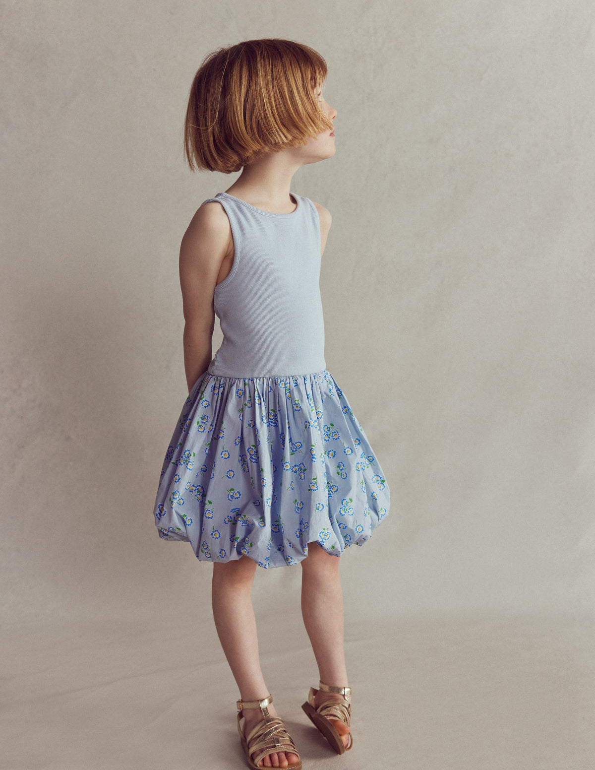 Bubble Hem Rib Dress-Misty Blue Daisy - Image 3