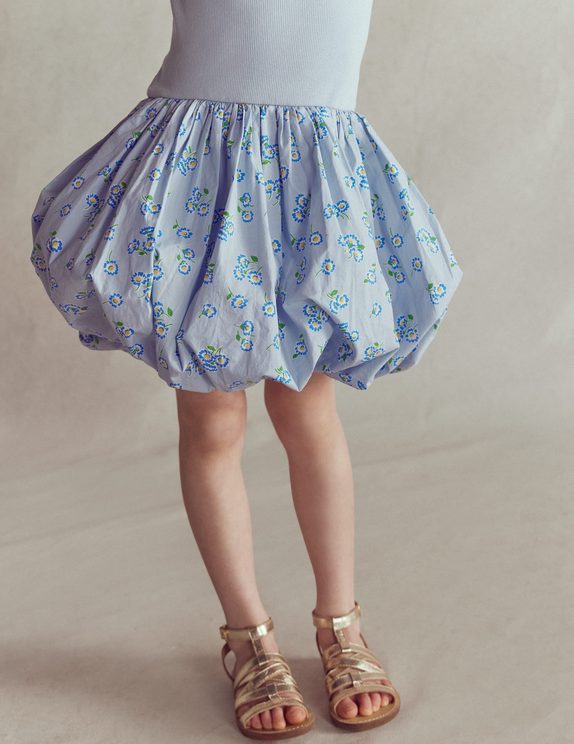 Bubble Hem Rib Dress-Misty Blue Daisy - Image 2