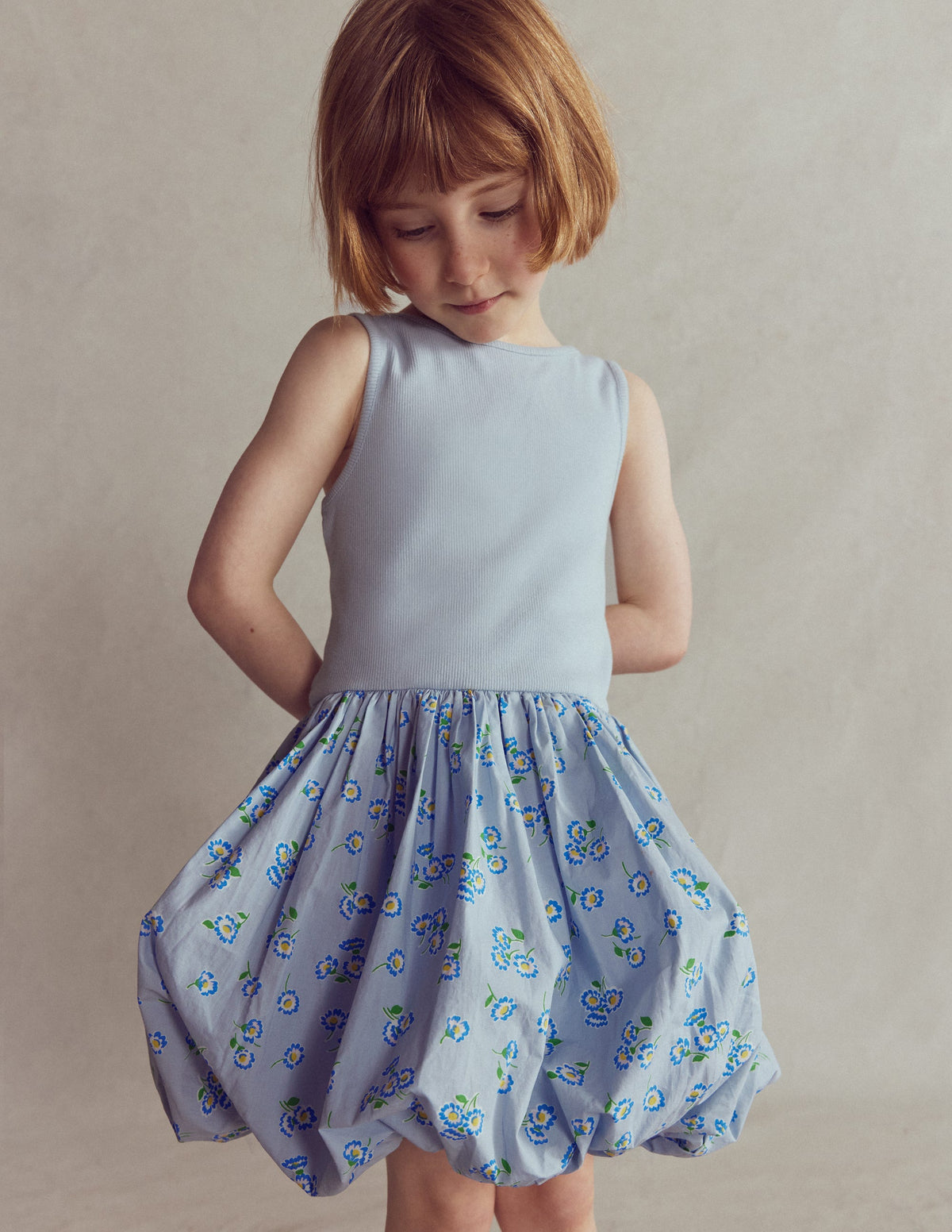 Bubble Hem Rib Dress-Misty Blue Daisy - Image 4