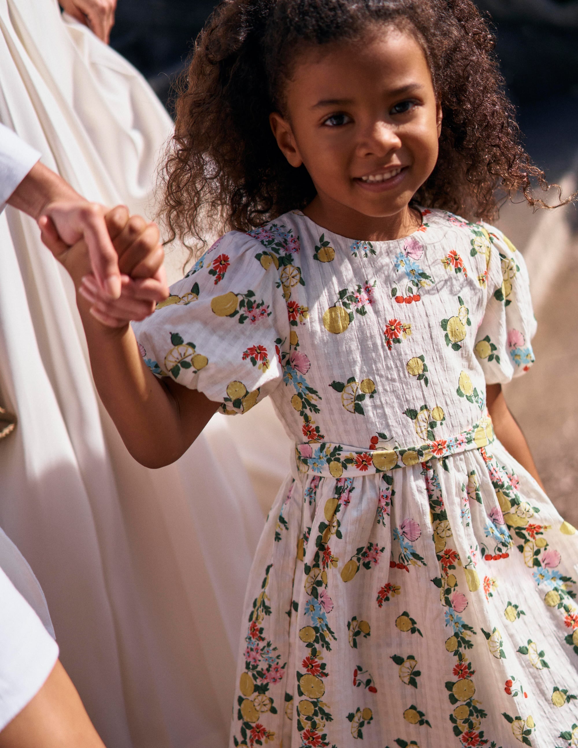 Vintage-style Sash Dress-Soft Ivory Lemon Floral - Image 8