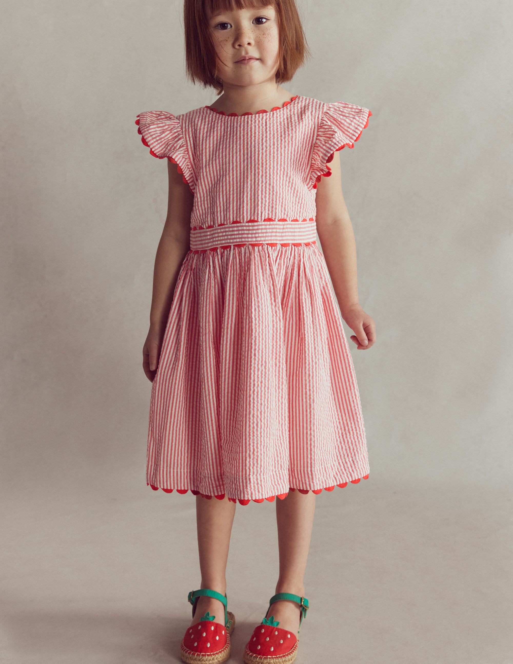Ric Rac Trim Flutter Dress-Red Stripe - Image 4