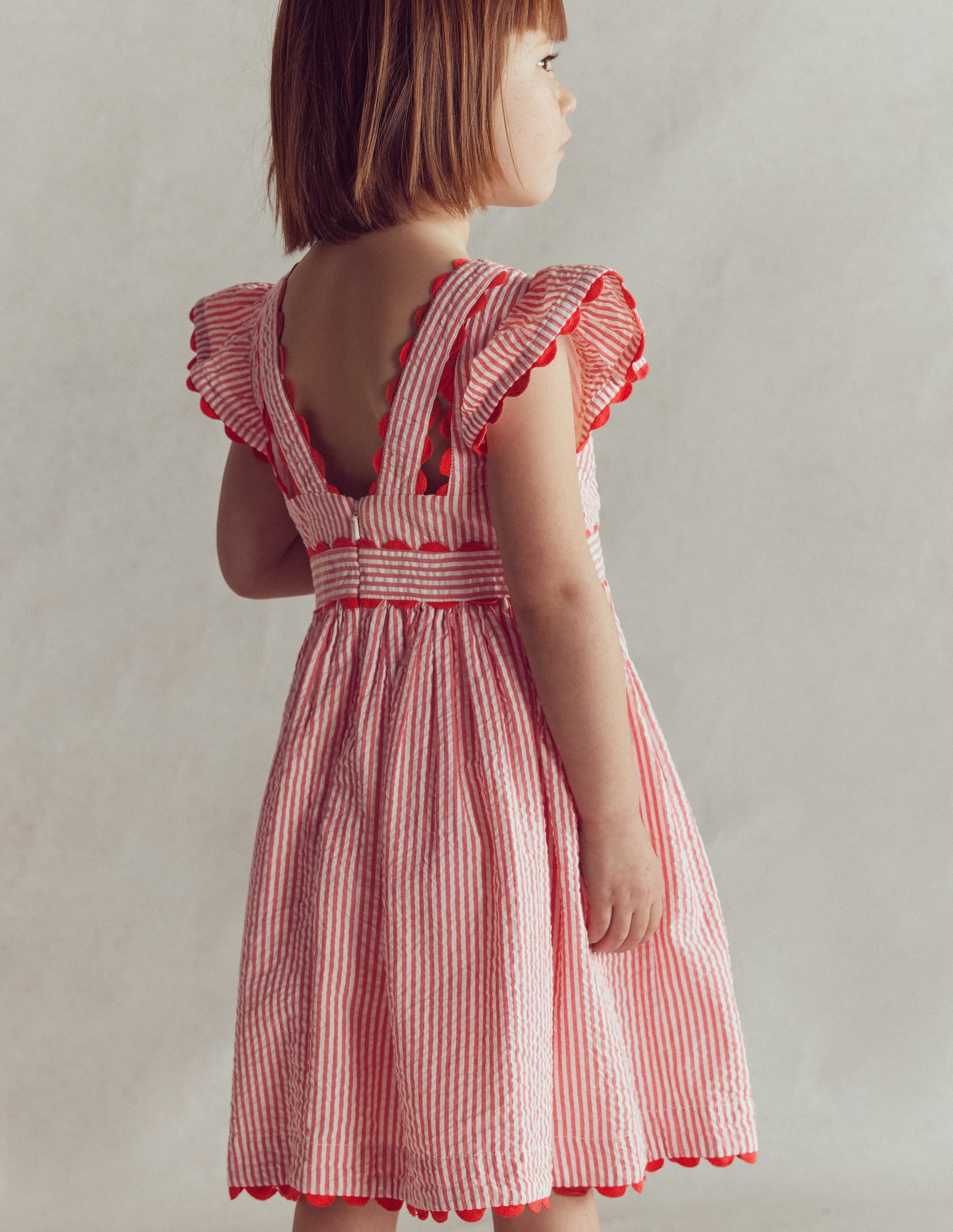 Ric Rac Trim Flutter Dress-Red Stripe - Image 5