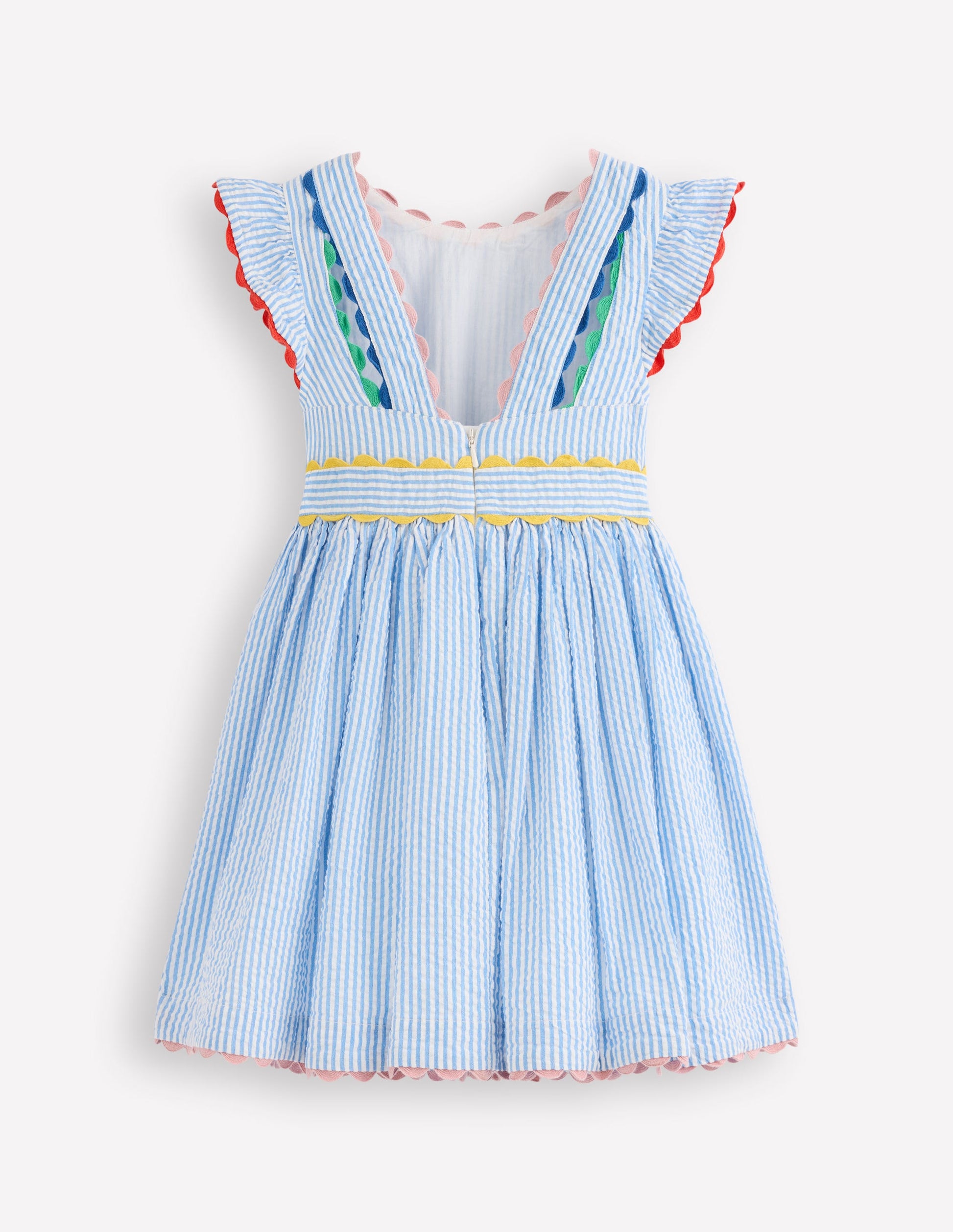 Ric Rac Trim Flutter Dress-Sapphire Blue Stripe-2