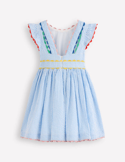 Ric Rac Trim Flutter Dress-Sapphire Blue Stripe-2