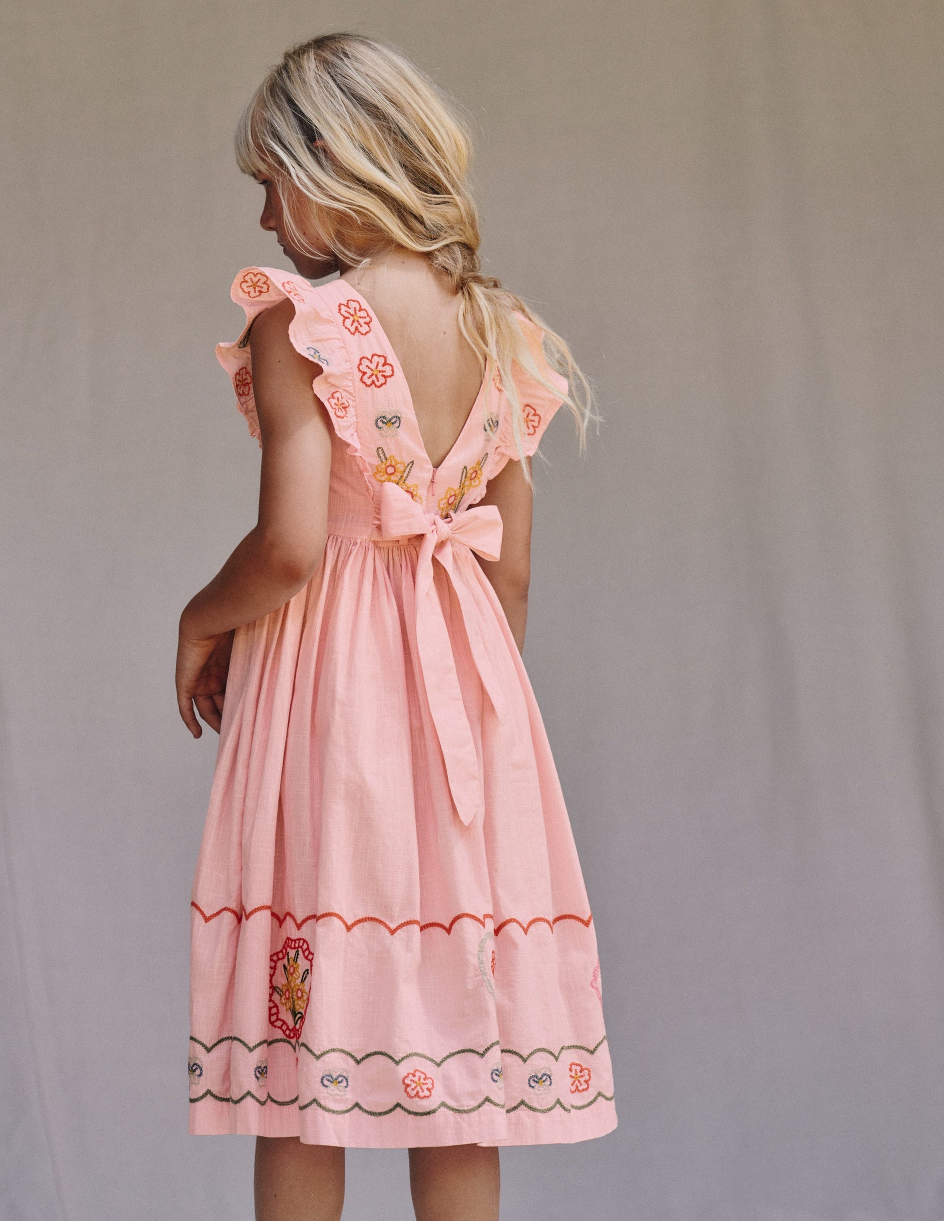 Bow Back Midi Dress-Chalk Pink-1