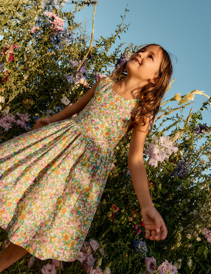 Fun Cross-back Strap Dress-Soft Ivory Florabunda