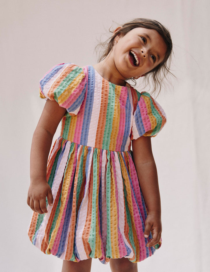 Bubble Hem Dress-Multi Stripe
